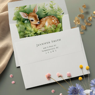 Watercolor Baby Deer Return Address Envelope