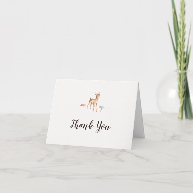 Watercolor Baby Deer Shower Thank You Card (Front)
