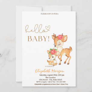 Watercolor Baby Deer Striped Baby Shower Invitation
