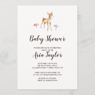 Watercolor Baby Deer with Mushrooms Baby Shower Invitation
