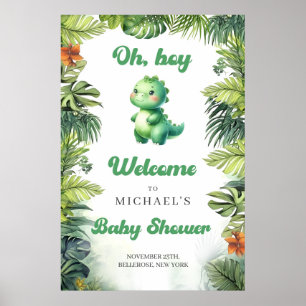 Watercolor baby dino retro groovy welcome poster