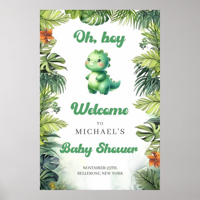 Watercolor baby dino retro groovy welcome poster (Front)