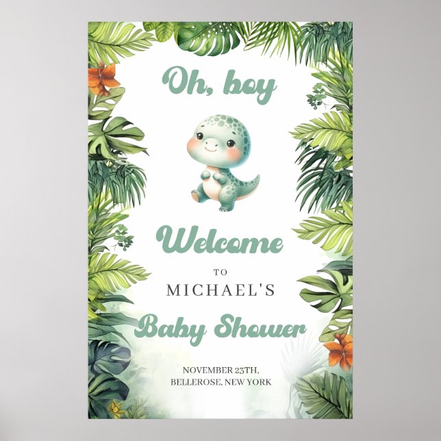 Watercolor baby dinosaur retro groovy welcome poster (Front)