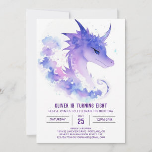 Watercolor Baby Dragon Birthday Invitation