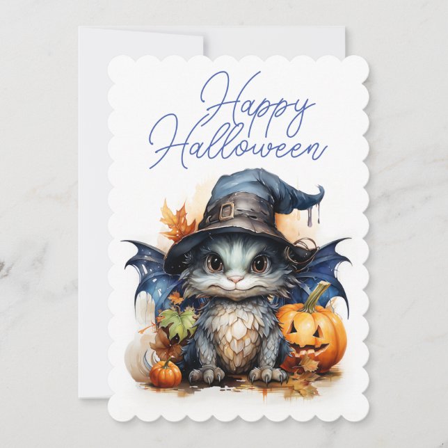 Watercolor Baby Dragon Children's Halloween Party  Invitation (Front)