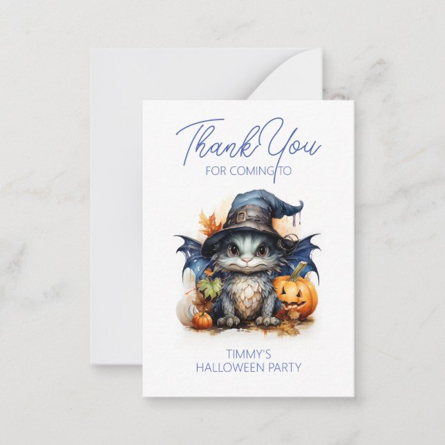 Watercolor Baby Dragon Halloween Party Favour Card (Front)