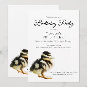 Watercolor Baby Duck Birthday Party Invitation