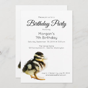 Watercolor Baby Duck Birthday Party Invitation