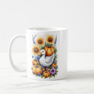 Watercolor Baby Duckling with Sunflowers & Pumpkin Coffee Mug