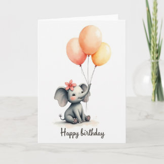Watercolor Baby Elephant Birthday Card
