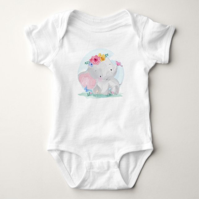 Watercolor Baby Elephant Bodysuit (Front)