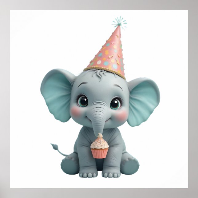 Watercolor Baby Elephant – Cute Animal Nursery Poster (Front)