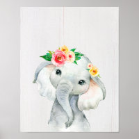 Watercolor Baby Elephant Nursery Print