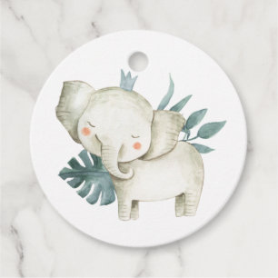 Watercolor Baby Elephant Prince Tropical Birthday Favour Tags