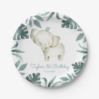 Watercolor Baby Elephant Prince Tropical Birthday