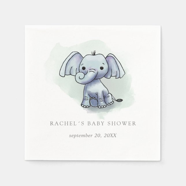 Watercolor baby elephant sitting baby shower napkin (Front)