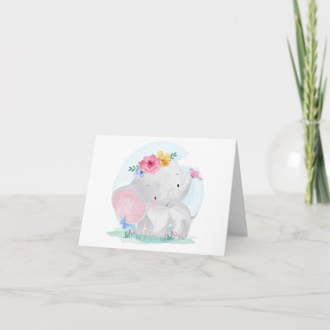 Watercolor Baby Elephant Thank You Card (Front)