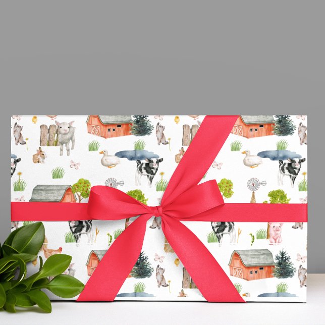 Watercolor Baby Farm Animals Shower Neutral Wrapping Paper (Creator Uploaded)