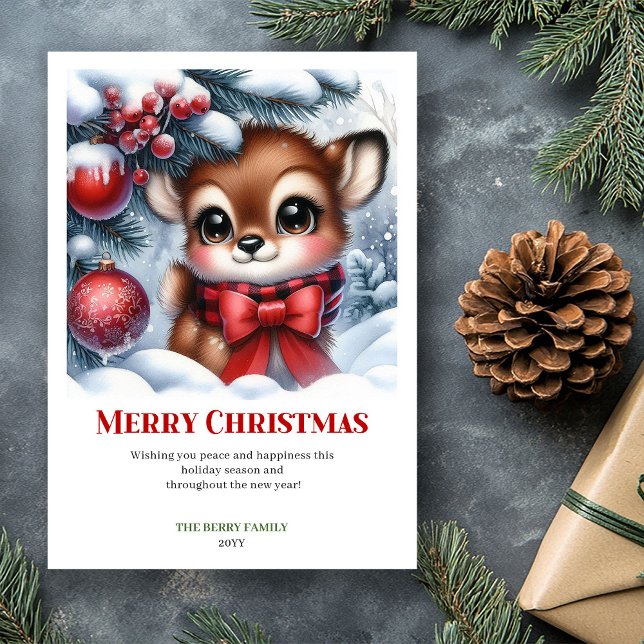 Watercolor Baby Fawn Christmas Scene Cozy Greeting Holiday Card (Watercolor Baby Fawn Christmas Scene Cozy Greeting Card

)