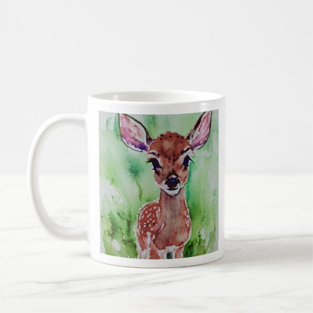 watercolor baby fawn coffee mug (Left)