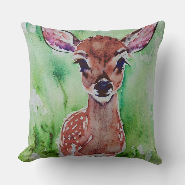 watercolor baby fawn cushion (Front)