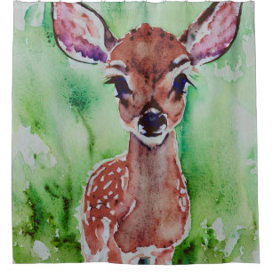 watercolor baby fawn shower curtain