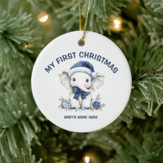 Watercolor Baby First Christmas Photo Ceramic Tree Decoration