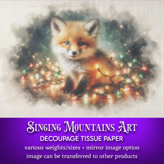Watercolor Baby Fox Christmas Lights Decoupage Tissue Paper (Creator Uploaded)