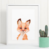 Watercolor Baby Fox Cub Nursery Child Decor