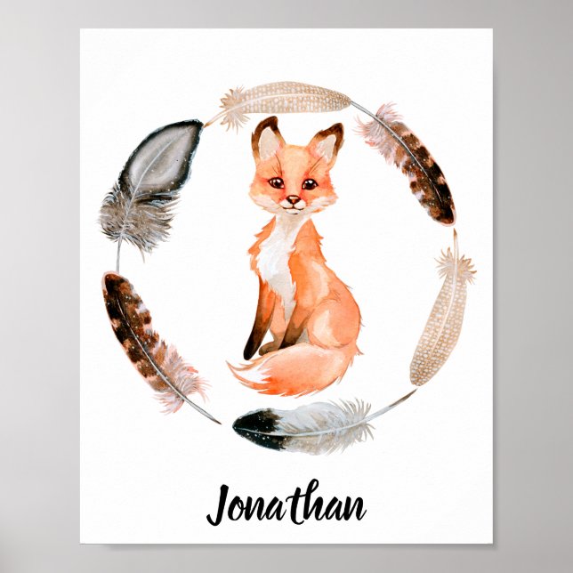 Watercolor Baby Fox Nursery Child  Personalised Poster (Front)