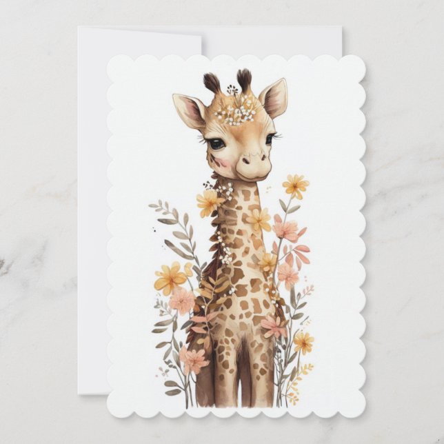 Watercolor Baby Giraffe Baby Shower Invitation (Front)