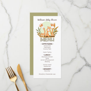 Watercolor Baby Giraffe, Baby Shower  Menu