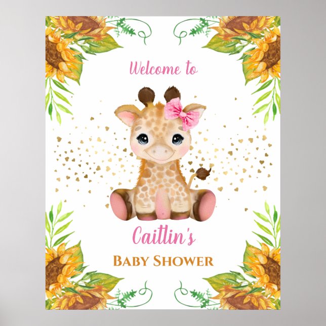 Watercolor Baby Giraffe Baby Shower Poster (Front)