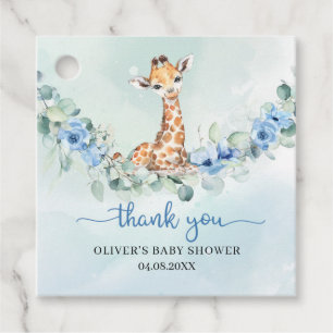Watercolor baby giraffe blue flowers Favour Tags