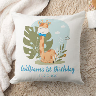 Watercolor Baby Giraffe, Safari Animals Birthday I Cushion