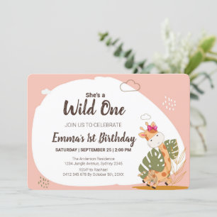 Watercolor Baby Giraffe, Safari Animals Birthday Invitation