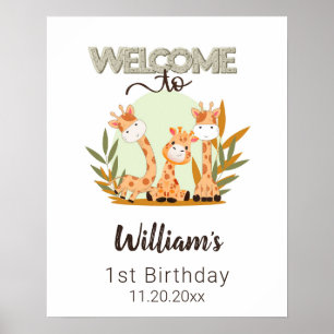 Watercolor Baby Giraffe, Safari Animals Birthday  Poster