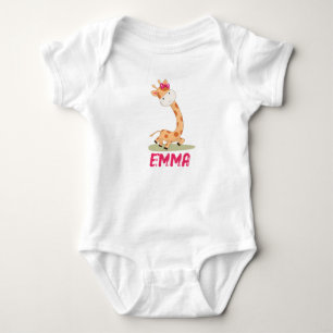 Watercolor Baby Giraffe, Safari Animals Bodysuit