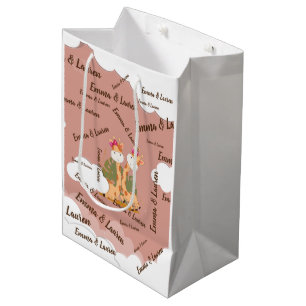 Watercolor Baby Giraffe, Safari Twins Birthday Medium Gift Bag
