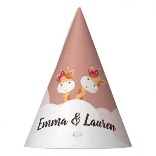 Watercolor Baby Giraffe, Safari Twins Birthday Party Hat