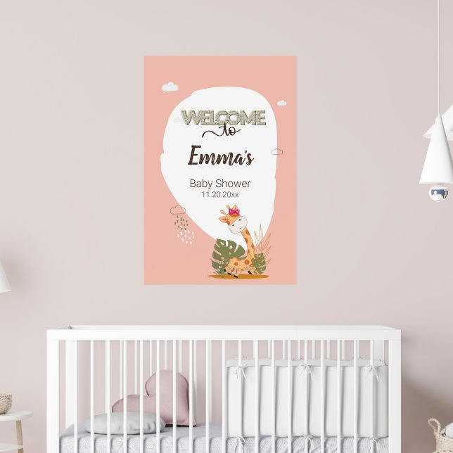 Watercolor Baby Giraffe,Welcome To Baby Shower  Poster (Nursery 2)
