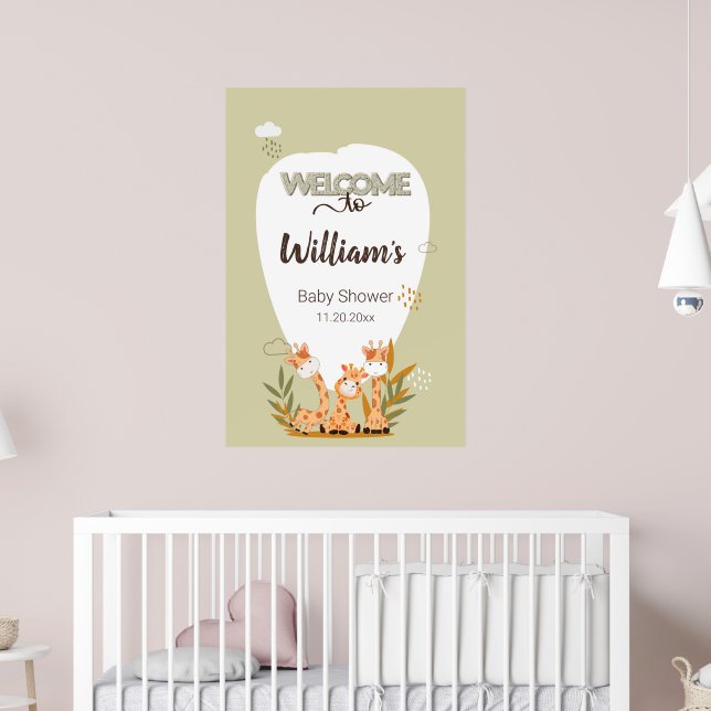Watercolor Baby Giraffe,Welcome To Baby Shower  Poster (Nursery 2)