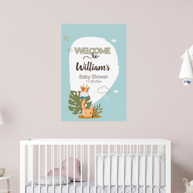 Watercolor Baby Giraffe,Welcome To Baby Shower  Poster (Nursery 2)