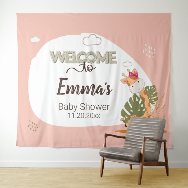Watercolor Baby Giraffe, Welcome to Baby Shower  Tapestry (In Situ (Horizontal))
