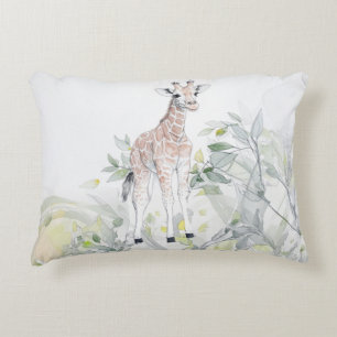 Watercolor Baby Giraffe with foliage Decorative Cushion