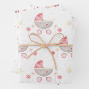 Watercolor Baby Girl Pattern Wrapping Paper Sheet