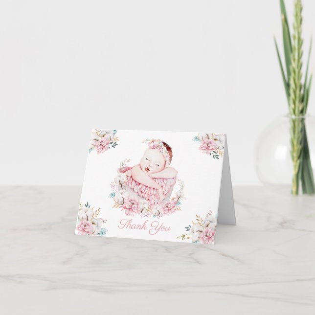 Watercolor Baby Girl Thank You Cards (Front)