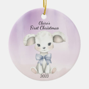 Watercolor Baby Goat First Christmas Personalized Ceramic Tree Decoration