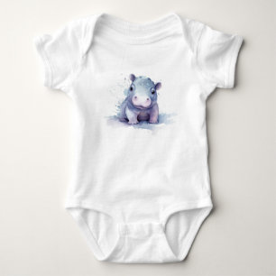 Watercolor Baby Hippo Bodysuit