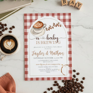 watercolor baby is brewing gingham Baby Shower Invitation